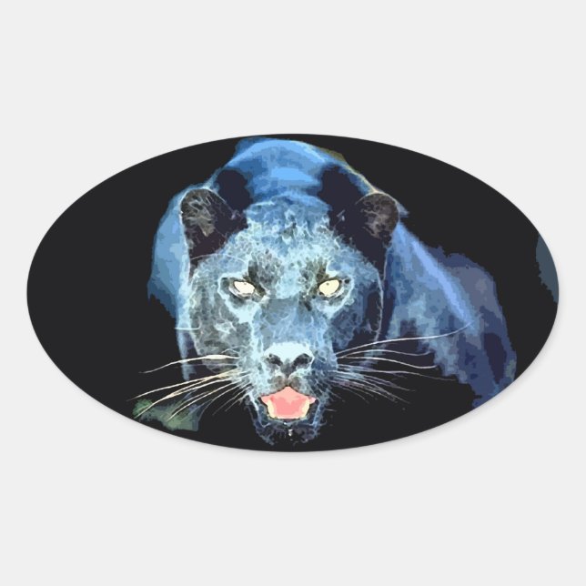 ジャガー-ブラックパンサー猫の楕円形のステッカー 楕円形シール (正面)