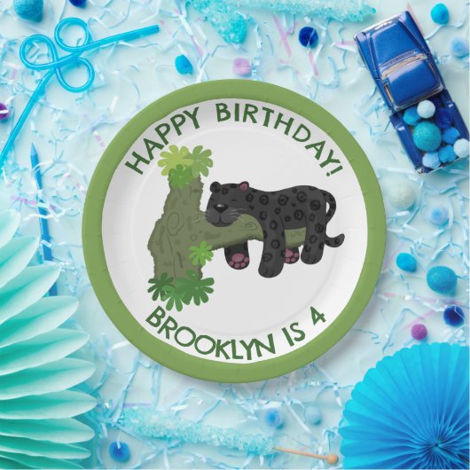 ジャガー・ブラック・パンサーパーソナライズされたマンガの誕生日 ペーパープレート (パーティー)