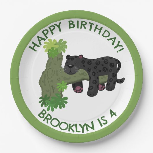 ジャガー・ブラック・パンサーパーソナライズされたマンガの誕生日 ペーパープレート (正面)