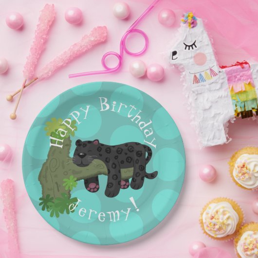 ジャガー・ブラック・パンサーパーソナライズされたマンガの誕生日 ペーパープレート (パーティー)