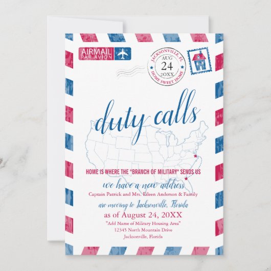 ジャクストンビルフロリダ軍隊の移動発表 招待状 (正面)