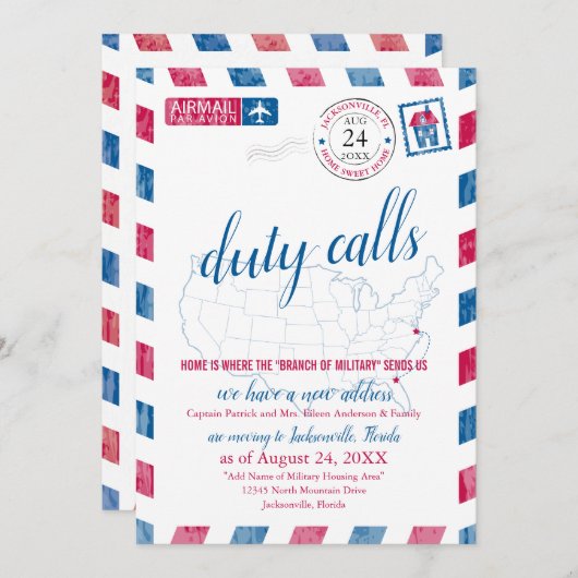 ジャクストンビルフロリダ軍隊の移動発表 招待状 (正面/裏面)