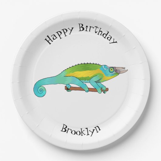 ジャクソンのカメレオン漫画イラストレーション ペーパープレート (正面)