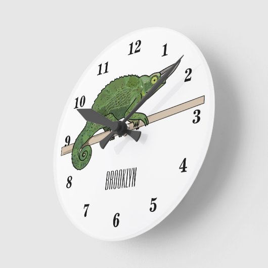 ジャクソンのカメレオン漫画イラストレーション ラウンド壁時計 (傾斜)