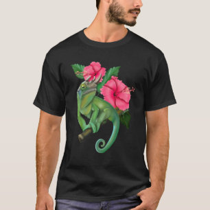 ジャクソンズカメレオンとハイビスカス Tシャツ