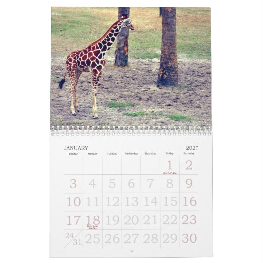 ジャクソンビルの動物園および庭 カレンダー (1月 2027)