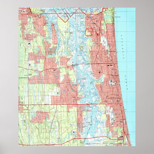 ジャクソンビルビーチと大西洋ビーチフロリダの地図 ポスター (正面)