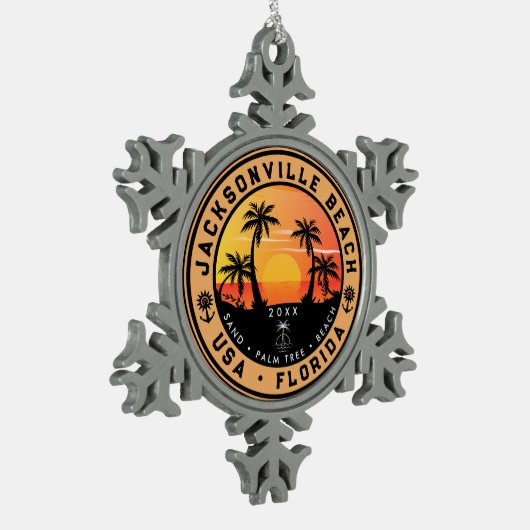 ジャクソンビルビーチフロリダ熱帯レトロサンセット スノーフレークピューターオーナメント (左)
