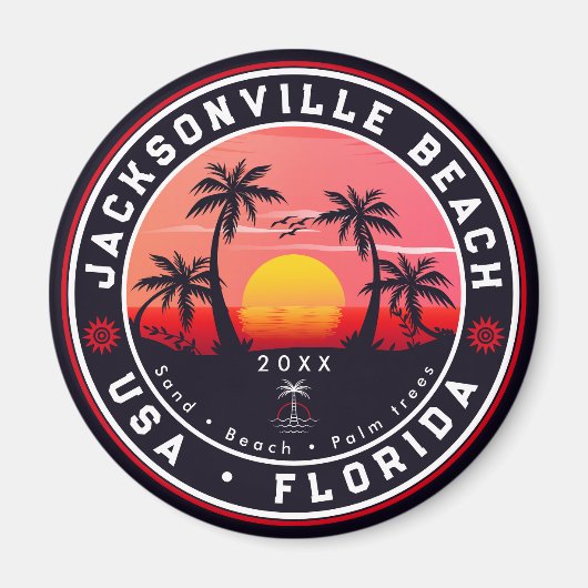 ジャクソンビルビーチフロリダ熱帯レトロサンセット マグネット (正面)