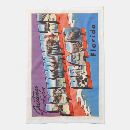 ジャクソンビルビーチフロリダFL古旅行お土産 キッチンタオル (縦)