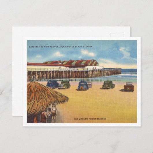 ジャクソンビルフロリダヴィンテージ1940s魚釣り桟橋 ポストカード (正面/裏面)