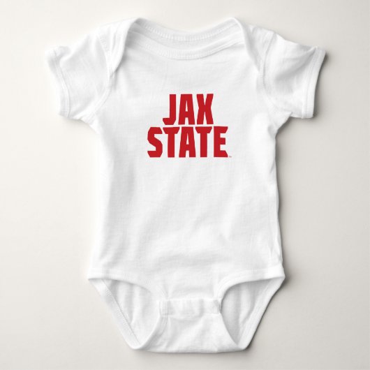 ジャクソンビル州立大学 JAX STATE 太字レッド ベビーボディスーツ (正面)