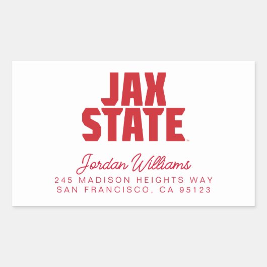 ジャクソンビル州立大学 JAX STATE 太字レッド 長方形シール (正面)