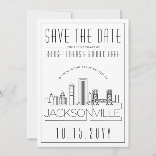 ジャクソンビル結婚ズ | Skyline日付を保存 招待状 (正面)