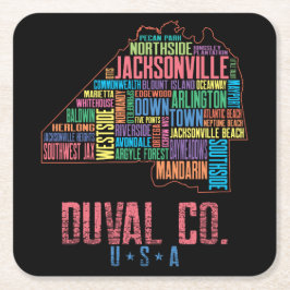 ジャクソンビルDuval County Florida USAの地図 スクエアペーパーコースター