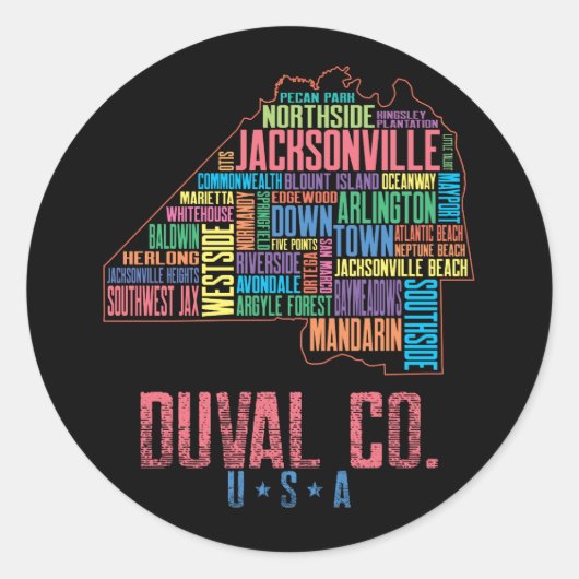 ジャクソンビルDuval County Florida USAの地図 ラウンドシール (正面)
