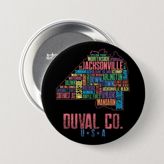 ジャクソンビルDuval County Florida USAの地図 缶バッジ (正面&裏面)