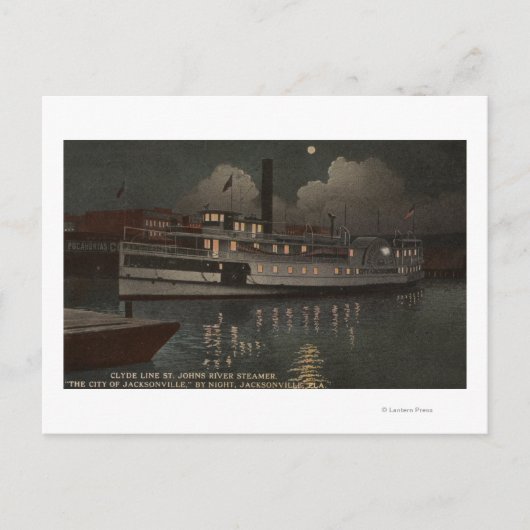 ジャクソンビルFL – ナイトビューセントジョンズ川 ポストカード (正面)