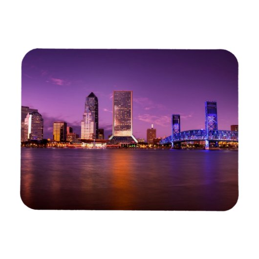 ジャクソンビルFlorida Skyline at Night マグネット (横)
