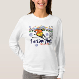 ジャクソンホールワイオミングのスキー高度のフード付きスウェットシャ Tシャツ