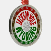 ジャクソンホールワイオミングの赤い緑の雪片のオーナメント メタルオーナメント (右)