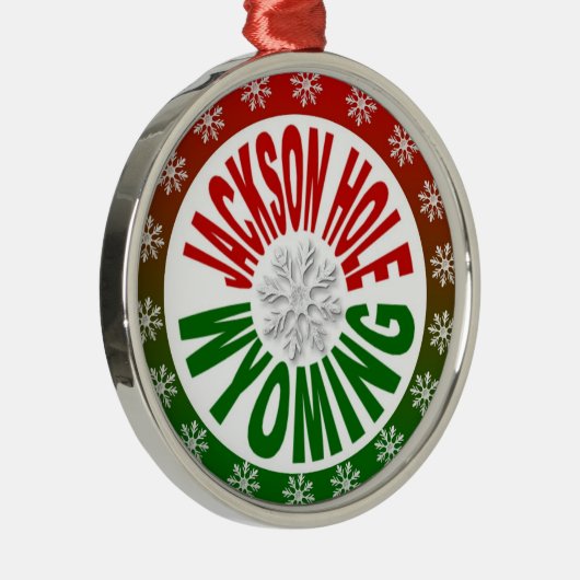 ジャクソンホールワイオミングの赤い緑の雪片のオーナメント メタルオーナメント (右)