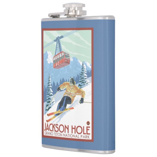 ジャクソンホール、ワイオミングのスキーヤーおよび市街電車 フラスク (左)