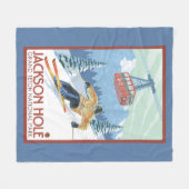 ジャクソンホール、ワイオミングのスキーヤーおよび市街電車 フリースブランケット (正面(横))