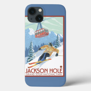 ジャクソンホール、ワイオミングのスキーヤーおよび市街電車 iPhone 13ケース