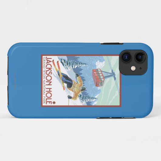 ジャクソンホール、ワイオミングのスキーヤーおよび市街電車 Case-Mate iPhoneケース (裏面(横))