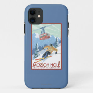 ジャクソンホール、ワイオミングのスキーヤーおよび市街電車 iPhone 11 ケース