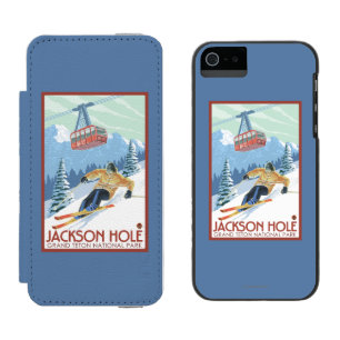 ジャクソンホール、ワイオミングのスキーヤーおよび市街電車 iPhone SE/5/5sウォレットケース