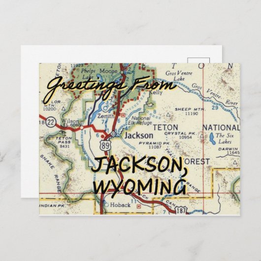 ジャクソンワイオミングヴィンテージの地図 ポストカード (正面/裏面)
