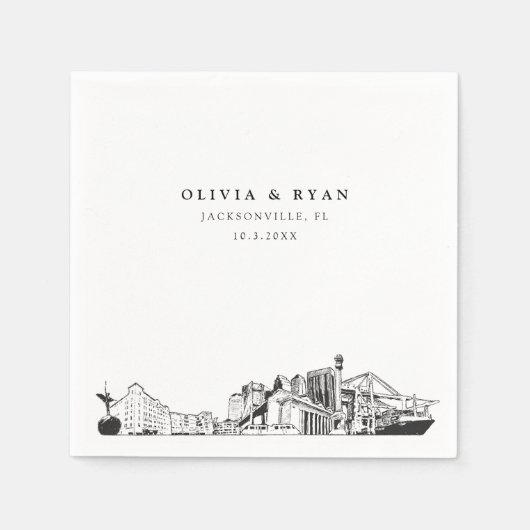 ジャクソンヴィル結婚スカイライン紙ナプキン スタンダードカクテルナプキン (正面)