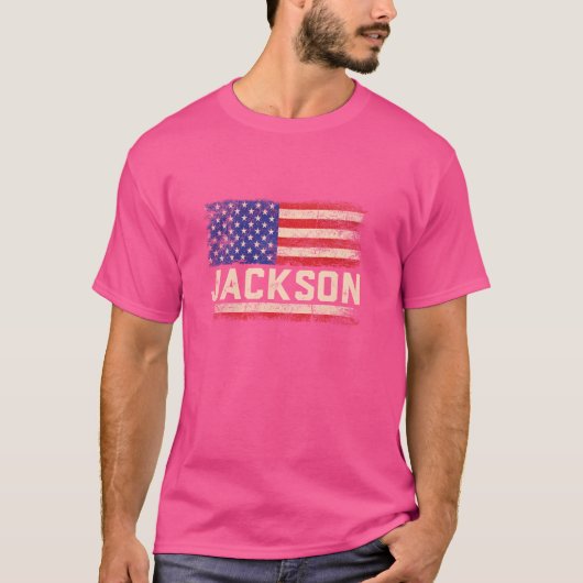ジャクソン姓シャツジャクソン名米国国旗 Tシャツ (正面)