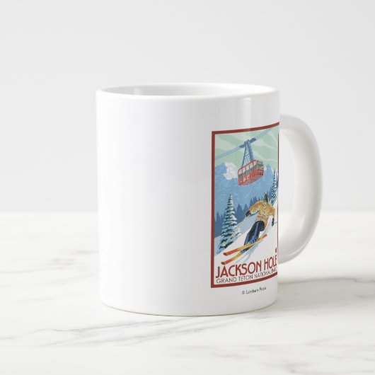 ジャクソン·ホール,ワイオミング·スキーヤー,トラム ジャンボコーヒーマグカップ (正面右)