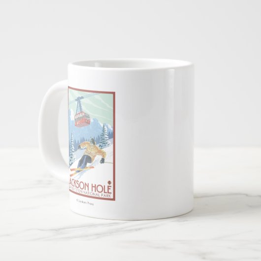 ジャクソン·ホール，ワイオミング·スキーヤー，トラム ジャンボコーヒーマグカップ (正面左)