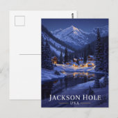 ジャクソン・ホール 冬の夜の雪景色 ポストカード (正面/裏面)