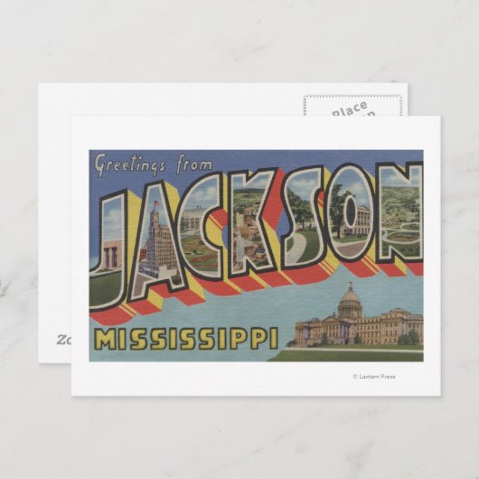 ジャクソン，ミシシッピ – 大きな文字のシーン ポストカード (正面/裏面)