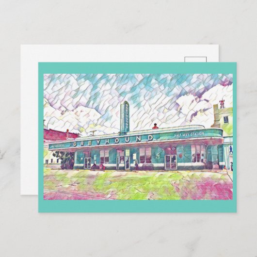 ジャクソン、TNグレイハウンドハーフバスステーション絵を描ズ ポストカード (正面/裏面)