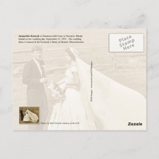 ジャクリーン・ケネディ結婚ーが花束を投げる ポストカード (裏面)
