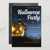 ジャク不気味ランタンパーソナライズされたハローウィンパーティ 招待状 (正面/裏面)