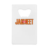 ジャグミートオレンジはっきりした文字カナダ国旗の色 クレジットカード栓抜き (裏面)