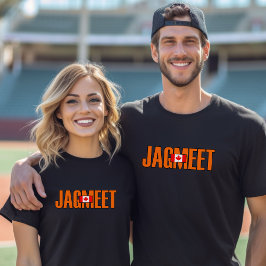 ジャグミートオレンジはっきりした文字カナダ国旗の色 Tシャツ