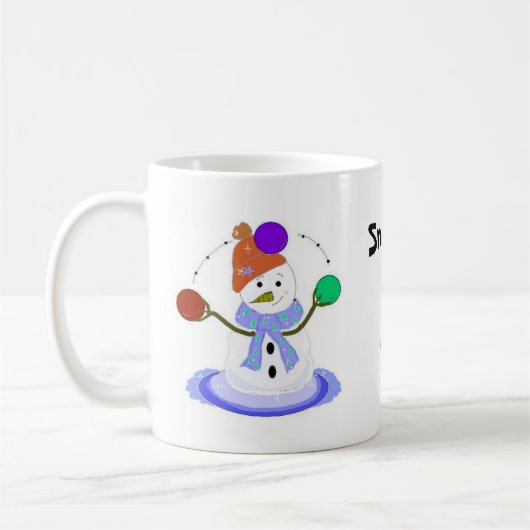 ジャグリングする雪だるま コーヒーマグカップ (左)