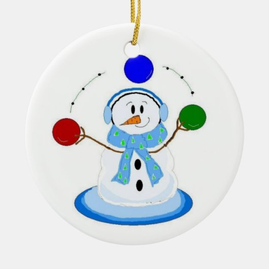 ジャグリングする雪だるま セラミックオーナメント (正面)
