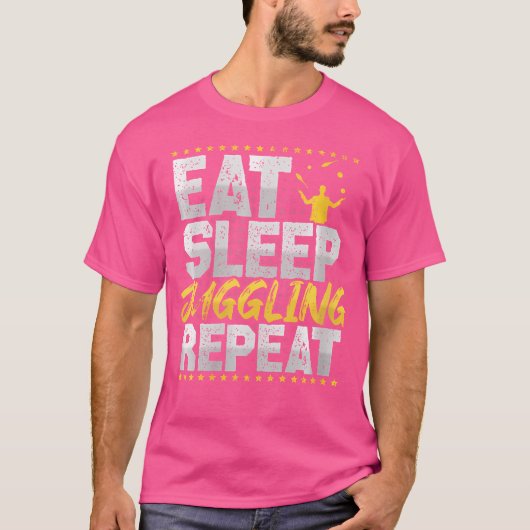 ジャグリングを繰り返すレトロサーカス男性ジャグラー Tシャツ (正面)