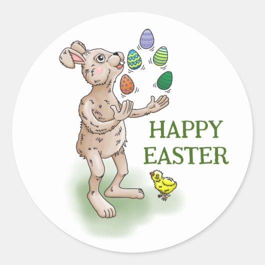 ジャグリングイースターバニー ラウンドシール (正面)