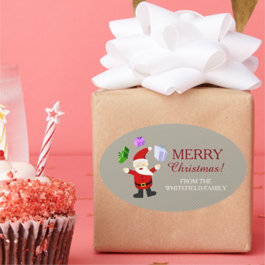 ジャグリングサンタクロース 楕円形シール (パーティー)