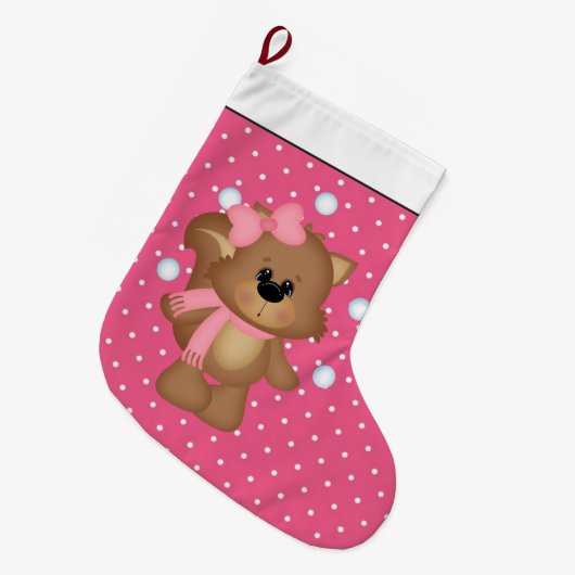 ジャグリングスノーボールリスのクリスマスストッキング ラージクリスマスストッキング (正面 (吊り時))